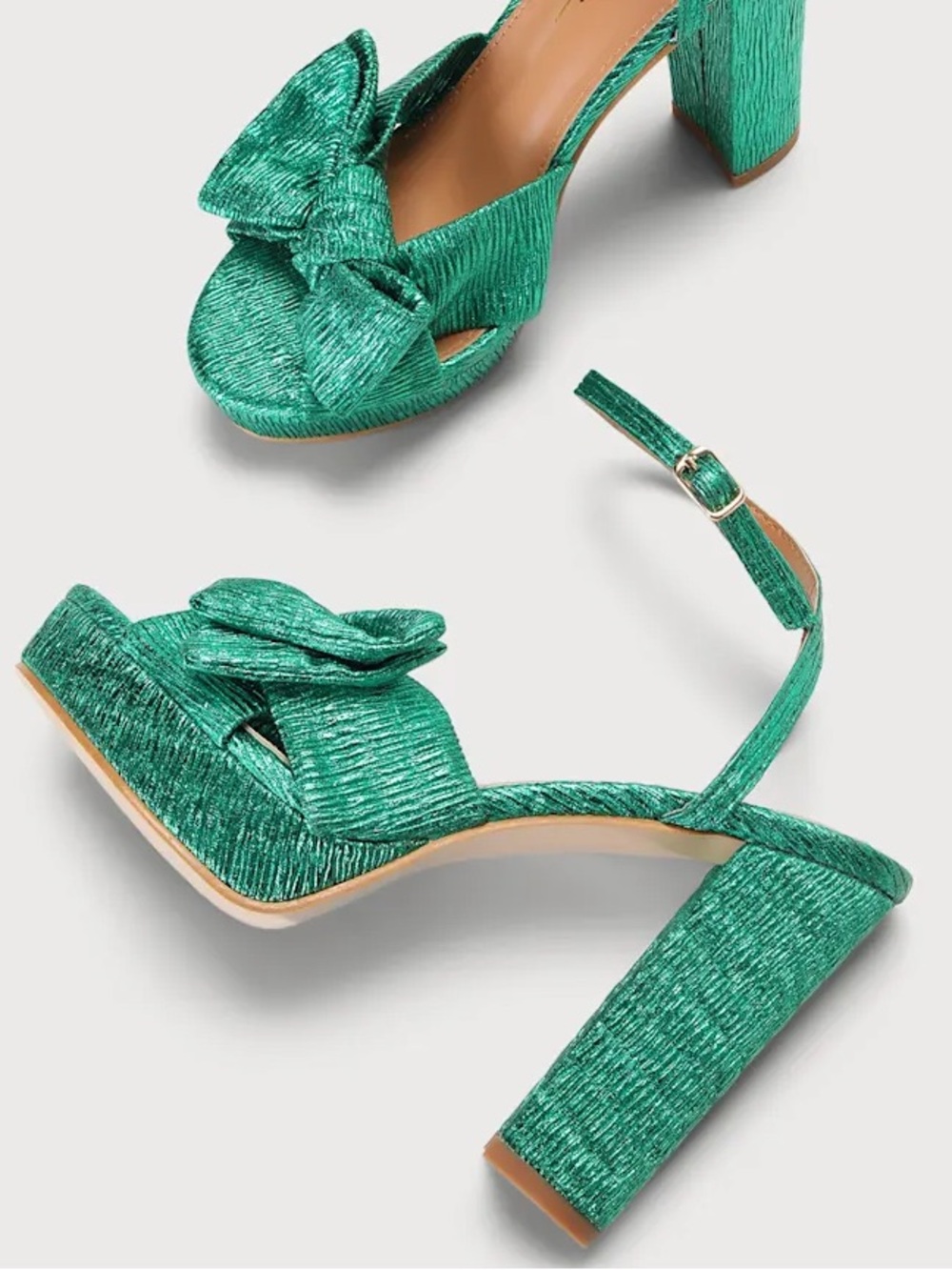 Lulus Lilsa Metallic Bow Platform Ankle Strap Heels